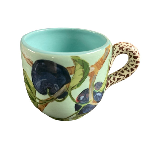Droll Designs Plum Vine Mug Pottery Hand Painted Signed 2007 - Picture 2 of 5